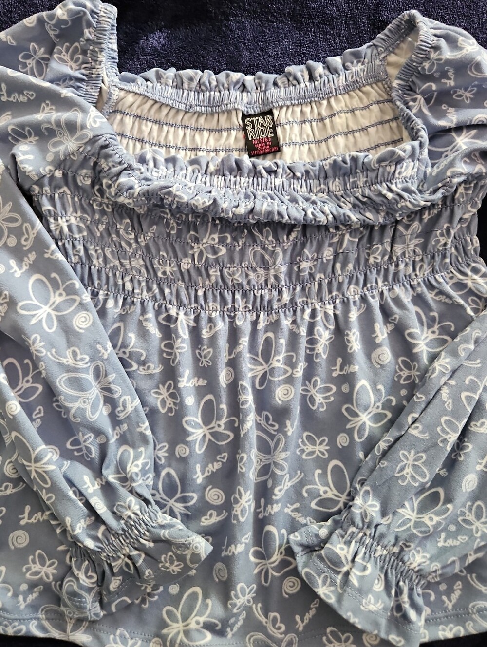 Staccato Pale Blue Floral Smocked Square-Neck Blouse